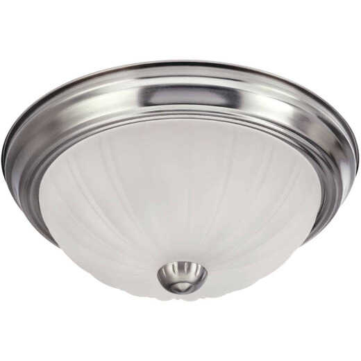 Home Impressions 13 In. Brushed Nickel Incandescent Flush Mount Ceiling Light Fixture with Frosted Melon Glass