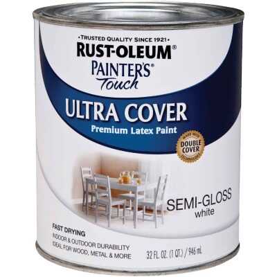 Rust-Oleum Painter's Touch 2X Ultra Cover Premium Latex Paint, White Semi-Gloss, 1 Qt.