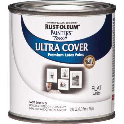 Rust-Oleum Painter's Touch 2X Ultra Cover Premium Latex Paint, Flat White, 1/2 Pt.